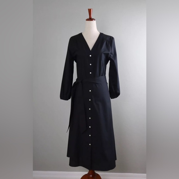 Talbots Dresses & Skirts - NWT TALBOTS $149 Solid Black Bow Belted A-Line Midi Shirt Dress Size 8